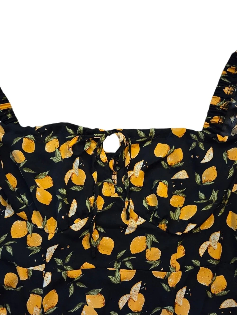 Cider Lemon Print/ Black Midi Dress Puff Sleeves Peasant Fun Plus Size 3X NWT
